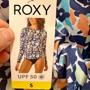 Roxy Sun Swim Shirt Women's Size S Tropical Blue Rashguard – UPF 50+ Quick-Dry
